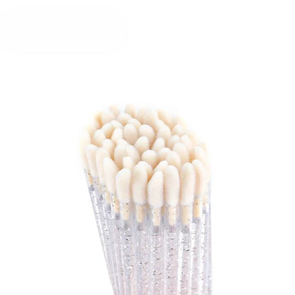 50Pcs/Lot Bling Lip Brush Eyelash Extensions Disposable Flocked Soft Hair Crystal Rod Cleaning Cotton Swab Lipstick Brush Makeup