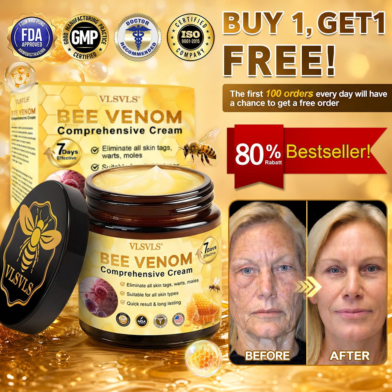 Made and Shipped from USA  🎉🎉🎉𝑽𝑳𝑺𝑽𝑳𝑺® Bee Venom Comprehensive Cream  LAST DAY 80% OFF(Sagging Skin, Fine Lines, Loss of Firmness, Flat Bust, Drooping Hips, and More)